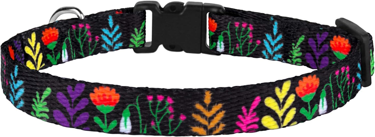 Cat Collar with Bell Floral Pattern 2 Pack Set Flower Adjustable Safety Breakaway Collars for Cats Kitten